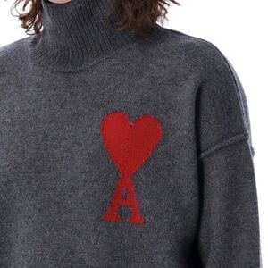 AMI Paris Ami de Coeur Turtleneck Jumper in Grey L NWT